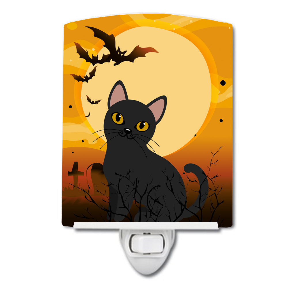 Halloween Bombay Cat Ceramic Night Light Compact, UL-Certified, Ideal for Bedroom, Bathroom, Nursery, Hallway, Kitchen, 6x4x3, Multicolor