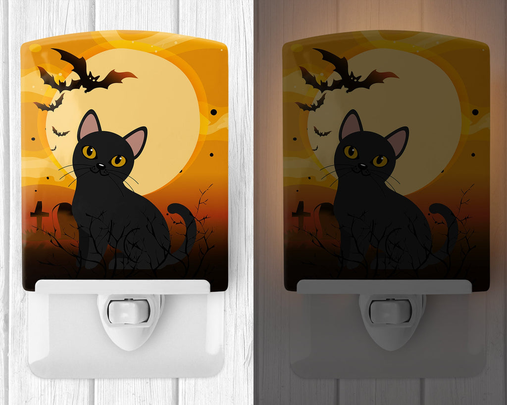 Halloween Bombay Cat Ceramic Night Light Compact, UL-Certified, Ideal for Bedroom, Bathroom, Nursery, Hallway, Kitchen, 6x4x3, Multicolor