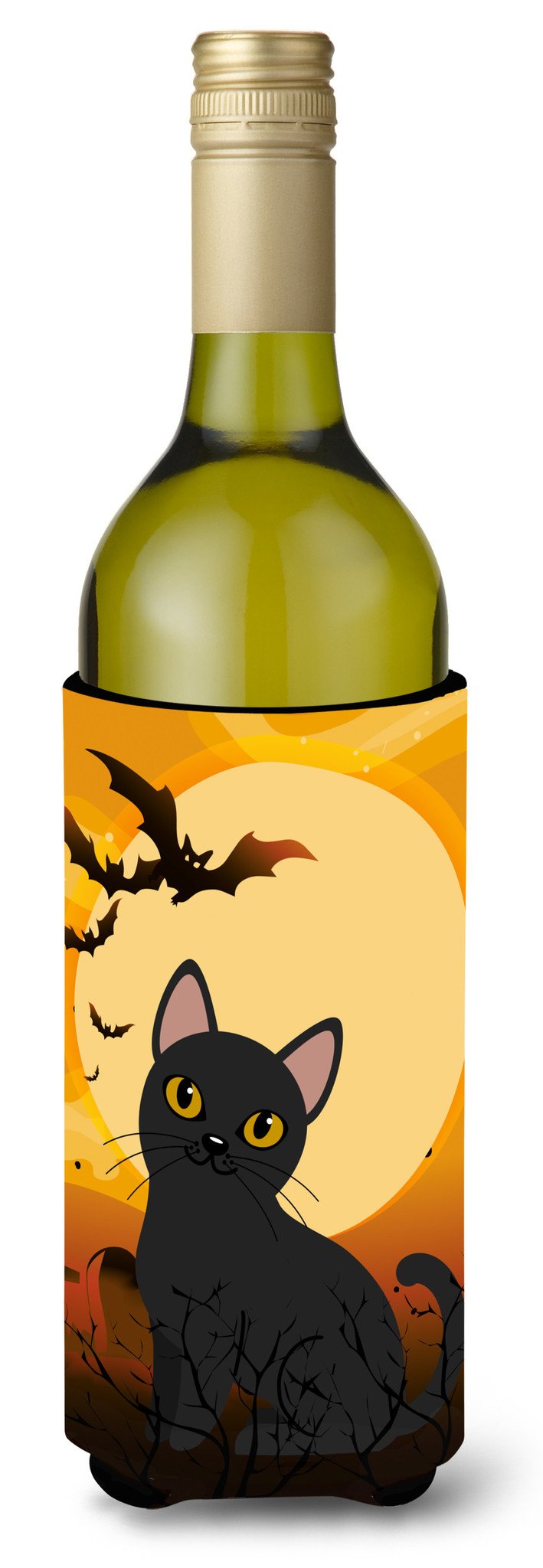 Halloween Bombay Cat Wine Bottle Hugger Gift Sleeve for Standard 750 ml Bottles, Insulated Reusable Also Fits Mini Shot & Pint Bottles