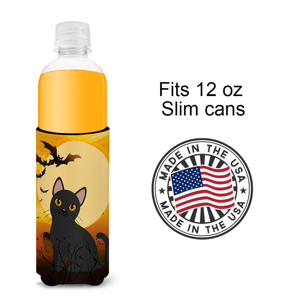 Halloween Bombay Cat Slim Can Hugger , Insulated Foam Hugger for 12 oz Slim Cans, Beer Bottles & Water Bottles, Printed in USA