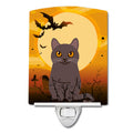 Halloween Chartreux Cat Ceramic Night Light Compact, UL-Certified, Ideal for Bedroom, Bathroom, Nursery, Hallway, Kitchen, 6x4x3, Multicolor