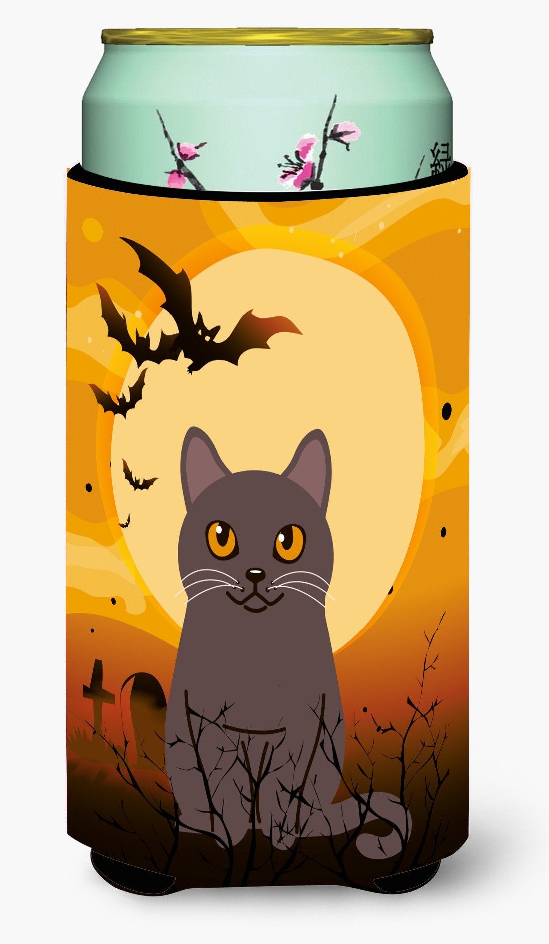 Halloween Chartreux Cat Tall Boy Hugger Can Cooler Sleeve Machine Washable Drink Collapsible Insulator Beverage Insulated Holder