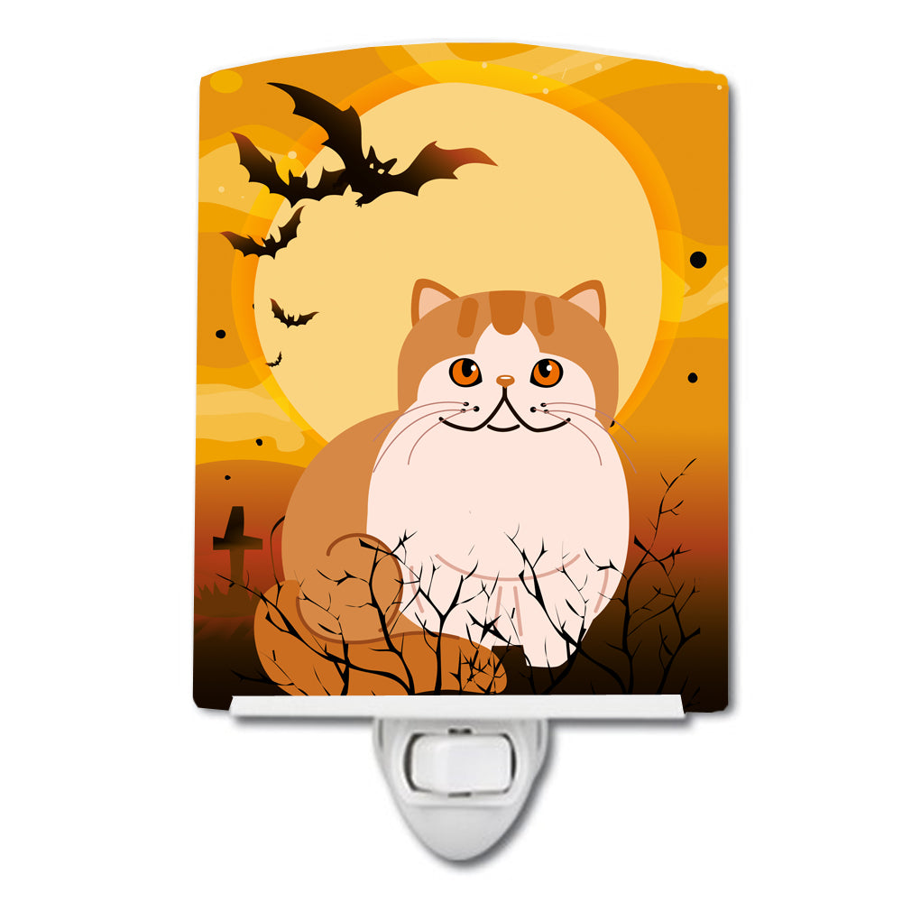 Halloween Exotic Shorthair Cat Ceramic Night Light Compact, UL-Certified, Ideal for Bedroom, Bathroom, Nursery, Hallway, Kitchen, 6x4x3, Multicolor