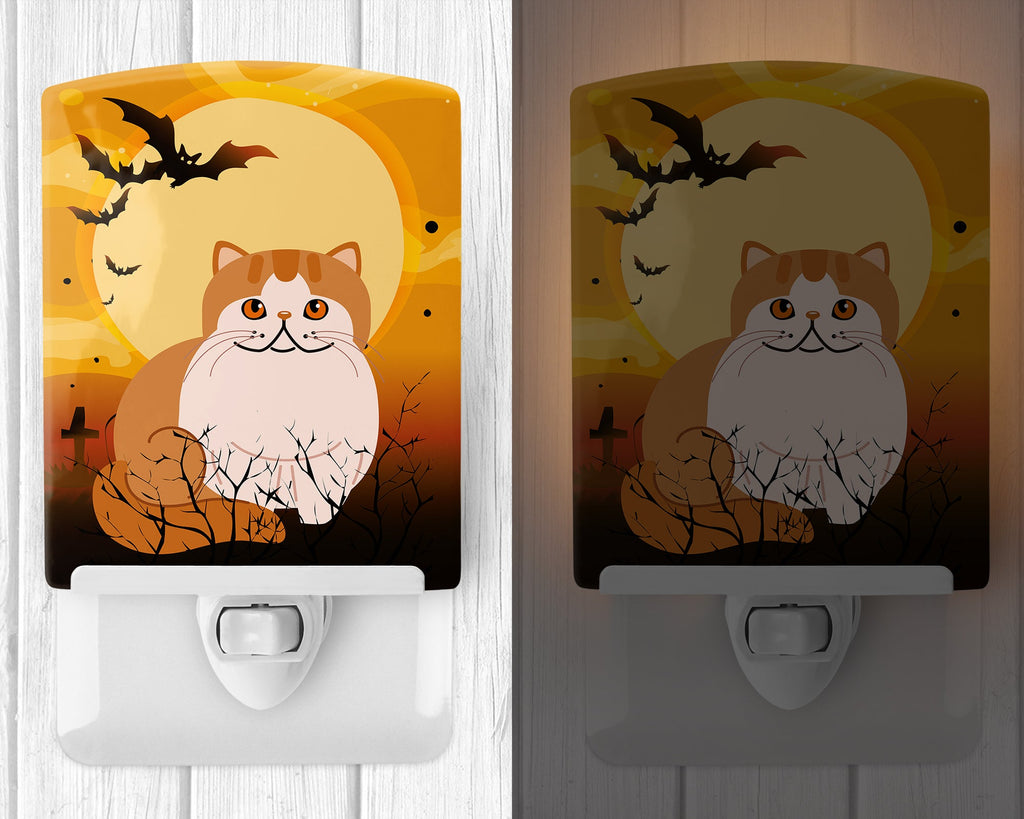 Halloween Exotic Shorthair Cat Ceramic Night Light Compact, UL-Certified, Ideal for Bedroom, Bathroom, Nursery, Hallway, Kitchen, 6x4x3, Multicolor