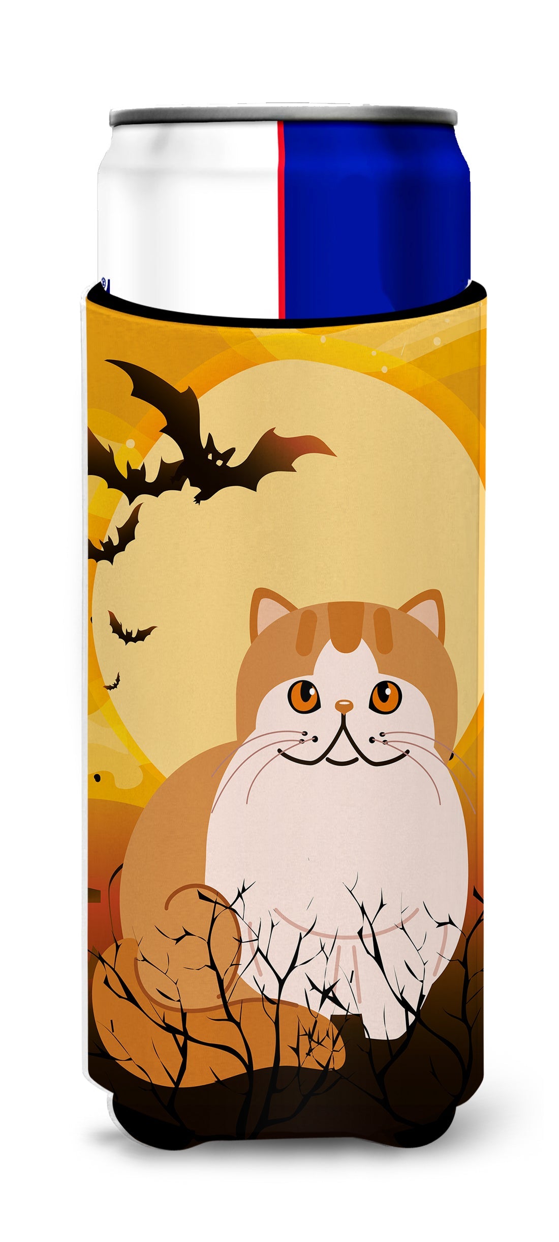 Halloween Exotic Shorthair Cat Slim Can Hugger , Insulated Foam Hugger for 12 oz Slim Cans, Beer Bottles & Water Bottles, Printed in USA