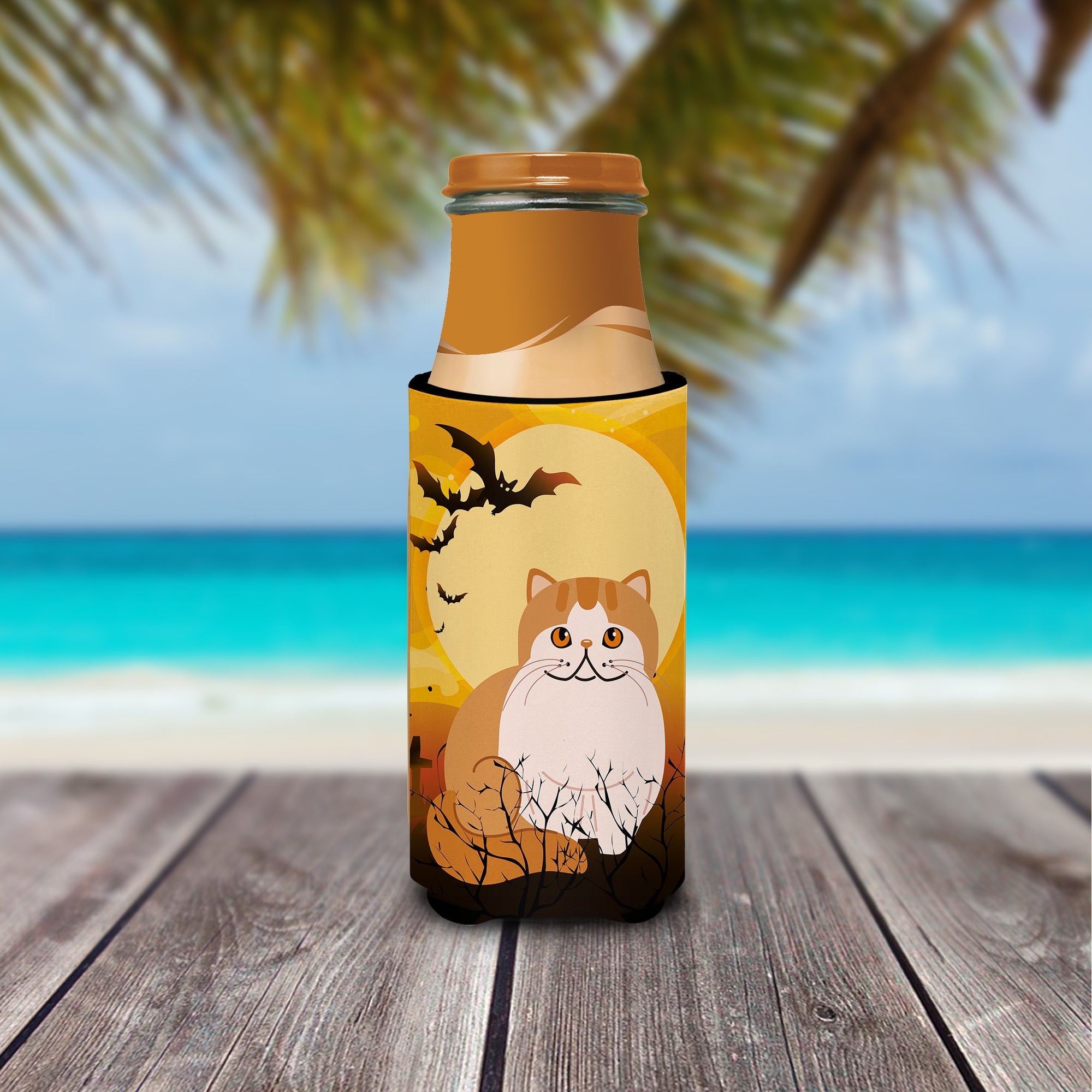 Halloween Exotic Shorthair Cat Slim Can Hugger , Insulated Foam Hugger for 12 oz Slim Cans, Beer Bottles & Water Bottles, Printed in USA