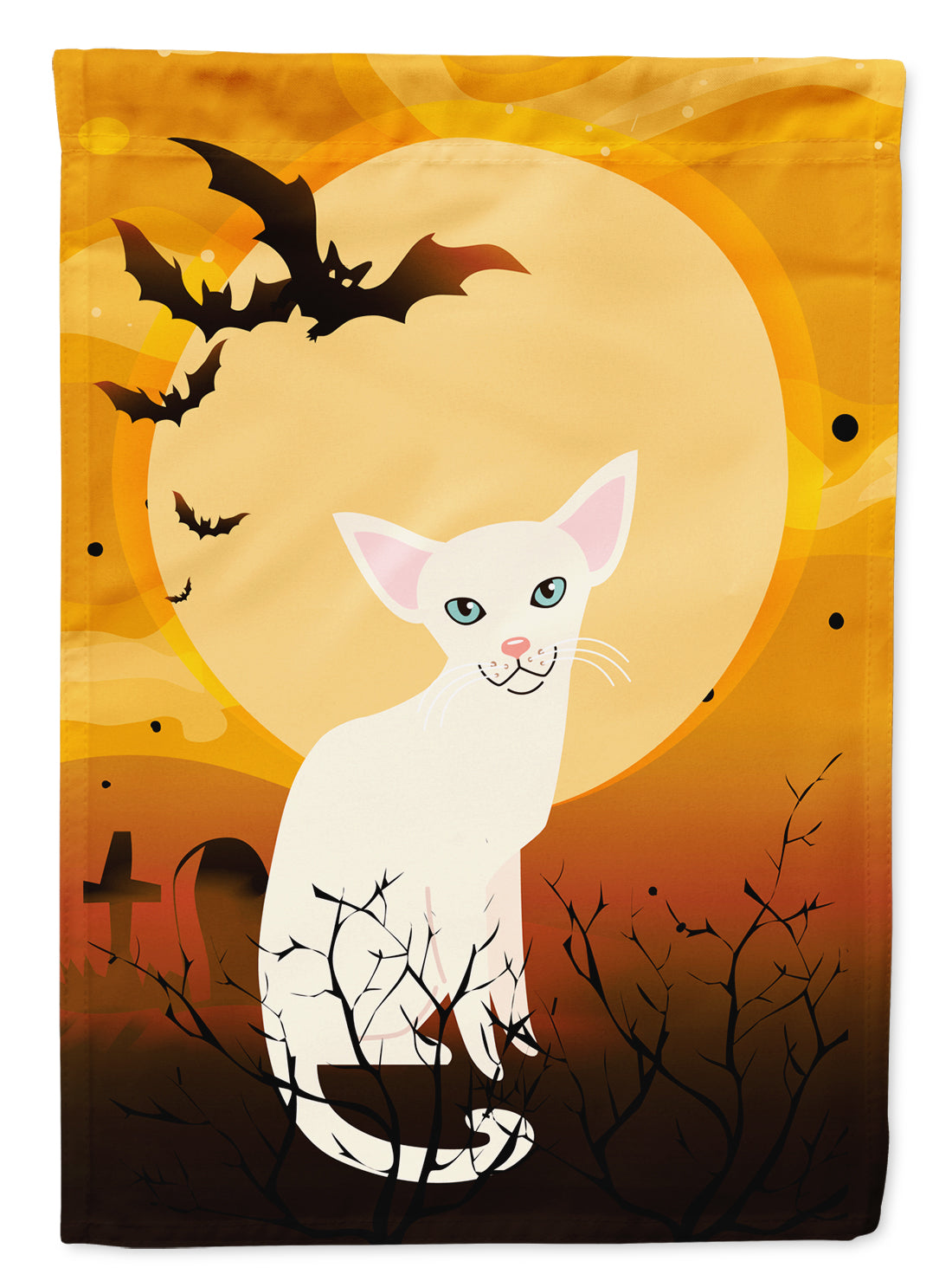 Halloween Foreign White Cat House Flag 28x40 Porch Sleeve Pole Decorative Outside Yard Banner Artwork Wall Hanging, Polyester