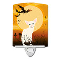 Halloween Foreign White Cat Ceramic Night Light Compact, UL-Certified, Ideal for Bedroom, Bathroom, Nursery, Hallway, Kitchen, 6x4x3, Multicolor