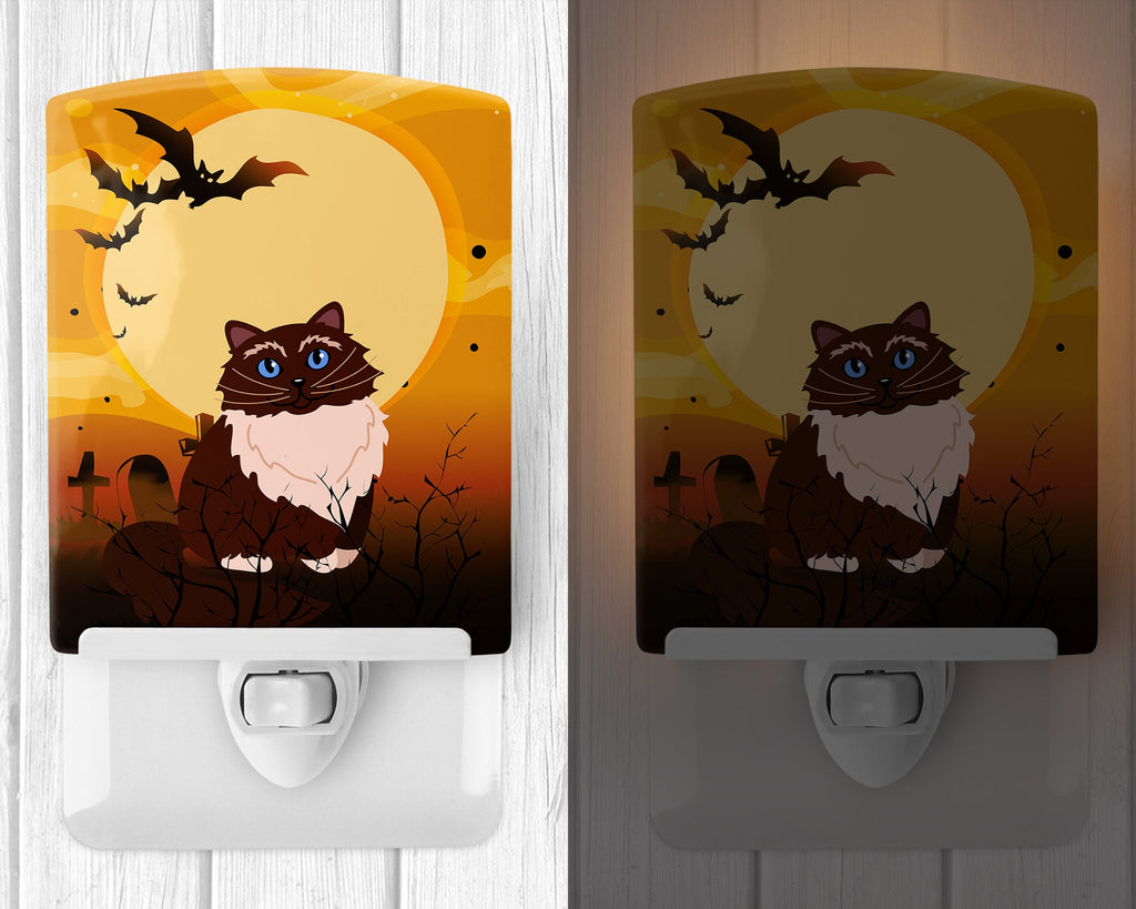 Halloween Himalayan Cat Ceramic Night Light Compact, UL-Certified, Ideal for Bedroom, Bathroom, Nursery, Hallway, Kitchen, 6x4x3, Multicolor