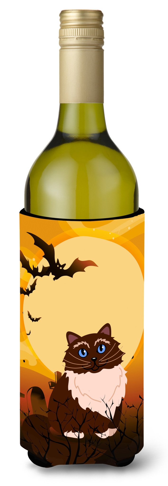 Halloween Himalayan Cat Wine Bottle Hugger Gift Sleeve for Standard 750 ml Bottles, Insulated Reusable Also Fits Mini Shot & Pint Bottles