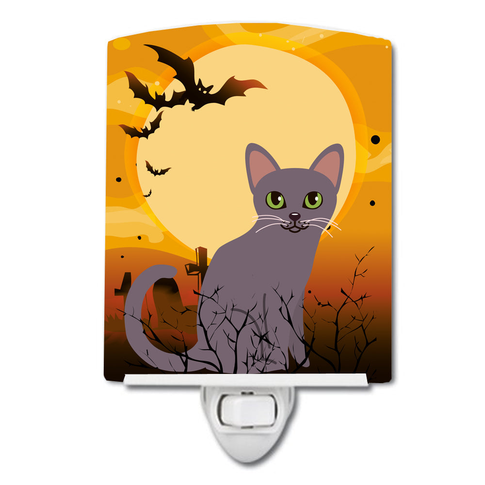 Halloween Korat Cat Ceramic Night Light Compact, UL-Certified, Ideal for Bedroom, Bathroom, Nursery, Hallway, Kitchen, 6x4x3, Multicolor