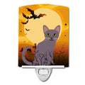 Halloween Korat Cat Ceramic Night Light Compact, UL-Certified, Ideal for Bedroom, Bathroom, Nursery, Hallway, Kitchen, 6x4x3, Multicolor