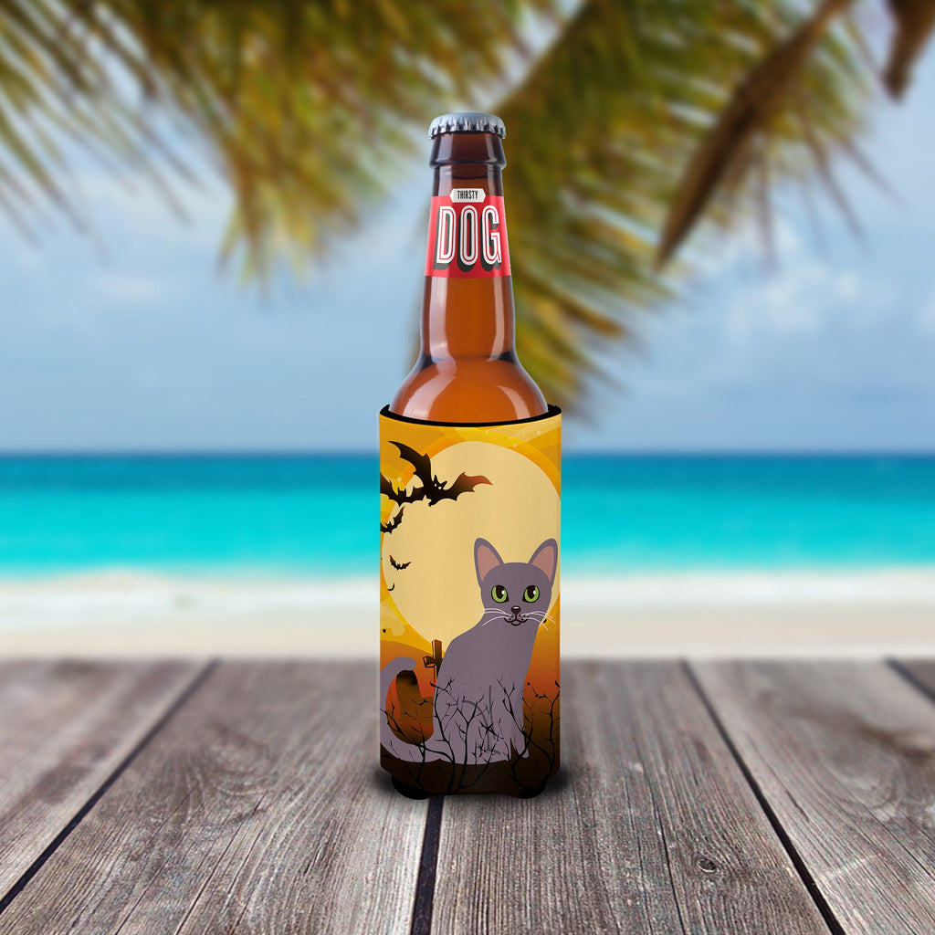 Halloween Korat Cat Slim Can Hugger , Insulated Foam Hugger for 12 oz Slim Cans, Beer Bottles & Water Bottles, Printed in USA