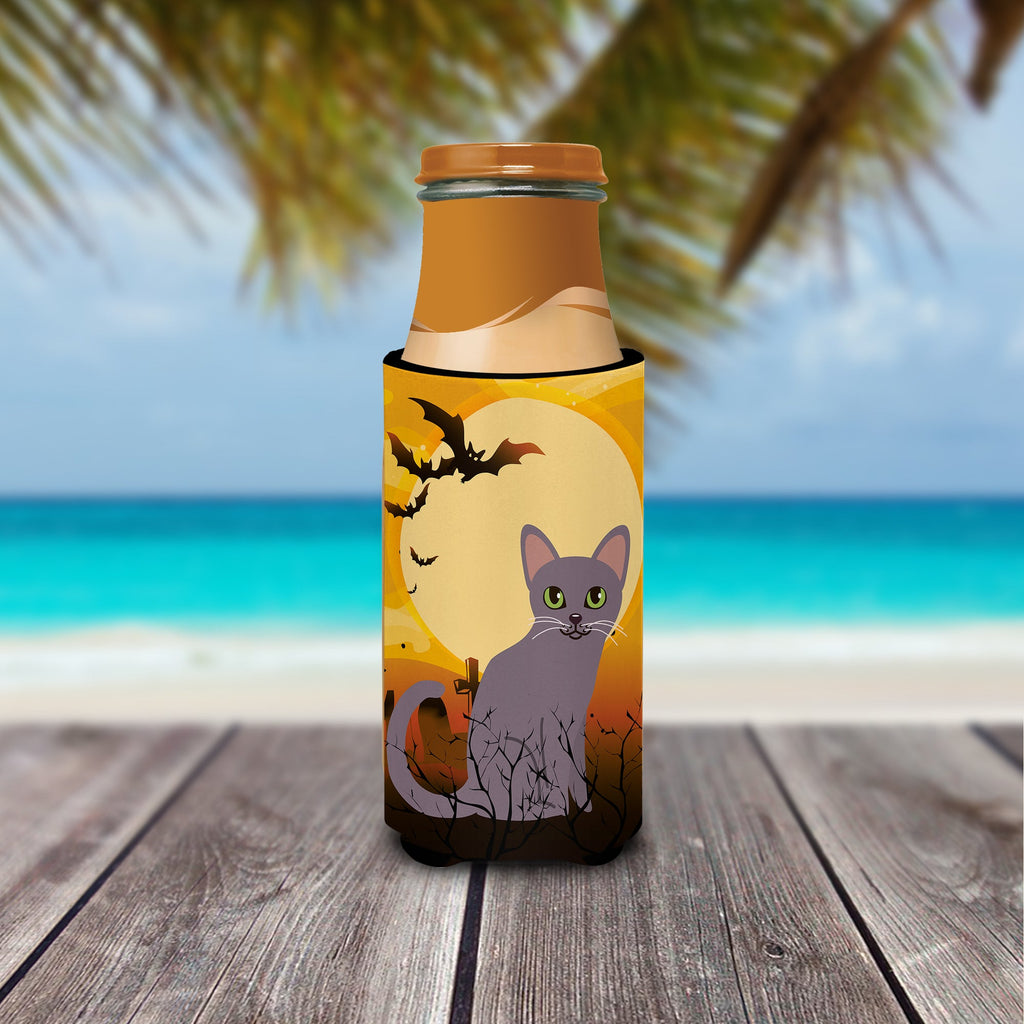 Halloween Korat Cat Slim Can Hugger , Insulated Foam Hugger for 12 oz Slim Cans, Beer Bottles & Water Bottles, Printed in USA