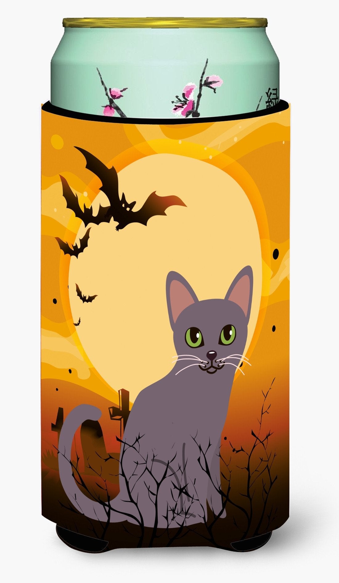 Halloween Korat Cat Tall Boy Hugger Can Cooler Sleeve Machine Washable Drink Collapsible Insulator Beverage Insulated Holder