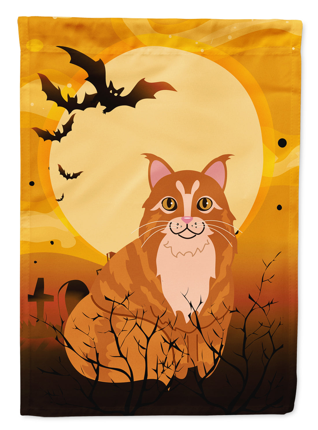 Halloween Maine Coon Cat House Flag 28x40 Porch Sleeve Pole Decorative Outside Yard Banner Artwork Wall Hanging, Polyester