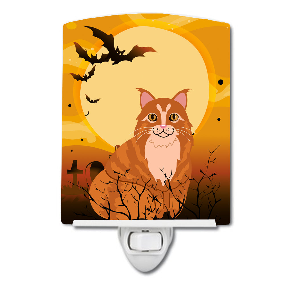 Halloween Maine Coon Cat Ceramic Night Light Compact, UL-Certified, Ideal for Bedroom, Bathroom, Nursery, Hallway, Kitchen, 6x4x3, Multicolor