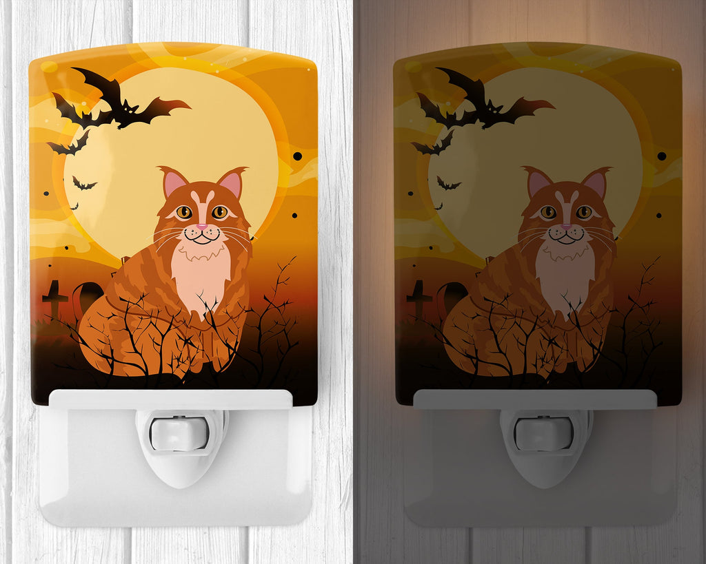 Halloween Maine Coon Cat Ceramic Night Light Compact, UL-Certified, Ideal for Bedroom, Bathroom, Nursery, Hallway, Kitchen, 6x4x3, Multicolor