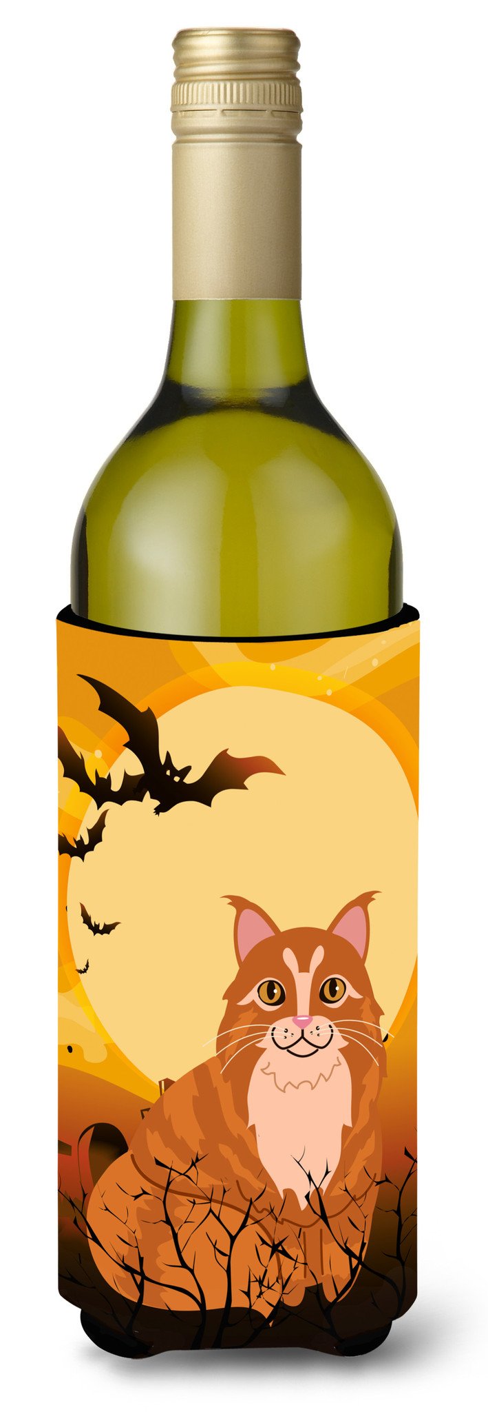 Halloween Maine Coon Cat Wine Bottle Hugger Gift Sleeve for Standard 750 ml Bottles, Insulated Reusable Also Fits Mini Shot & Pint Bottles