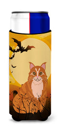 Halloween Maine Coon Cat Slim Can Hugger , Insulated Foam Hugger for 12 oz Slim Cans, Beer Bottles & Water Bottles, Printed in USA