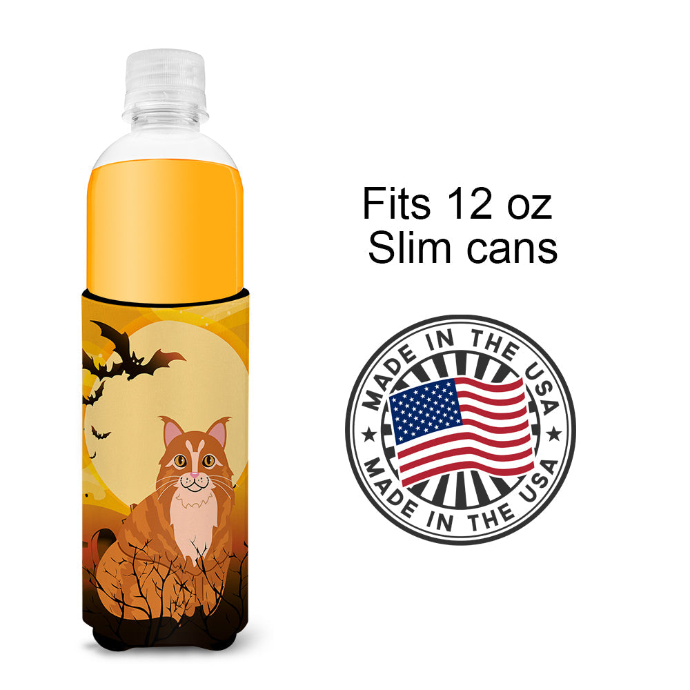 Halloween Maine Coon Cat Slim Can Hugger , Insulated Foam Hugger for 12 oz Slim Cans, Beer Bottles & Water Bottles, Printed in USA
