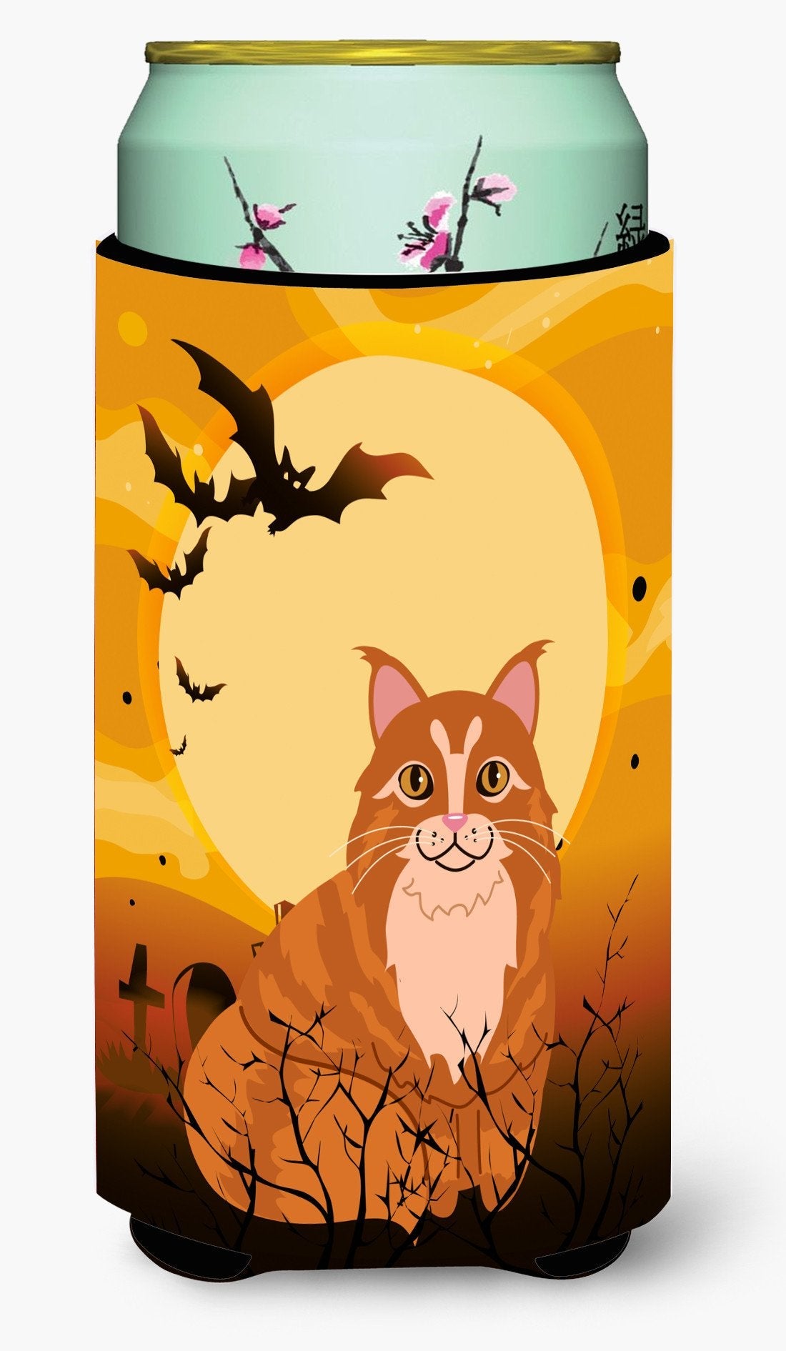 Halloween Maine Coon Cat Tall Boy Hugger Can Cooler Sleeve Machine Washable Drink Collapsible Insulator Beverage Insulated Holder