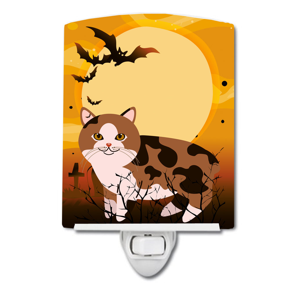 Halloween Manx Cat Ceramic Night Light Compact, UL-Certified, Ideal for Bedroom, Bathroom, Nursery, Hallway, Kitchen, 6x4x3, Multicolor