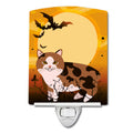Halloween Manx Cat Ceramic Night Light Compact, UL-Certified, Ideal for Bedroom, Bathroom, Nursery, Hallway, Kitchen, 6x4x3, Multicolor