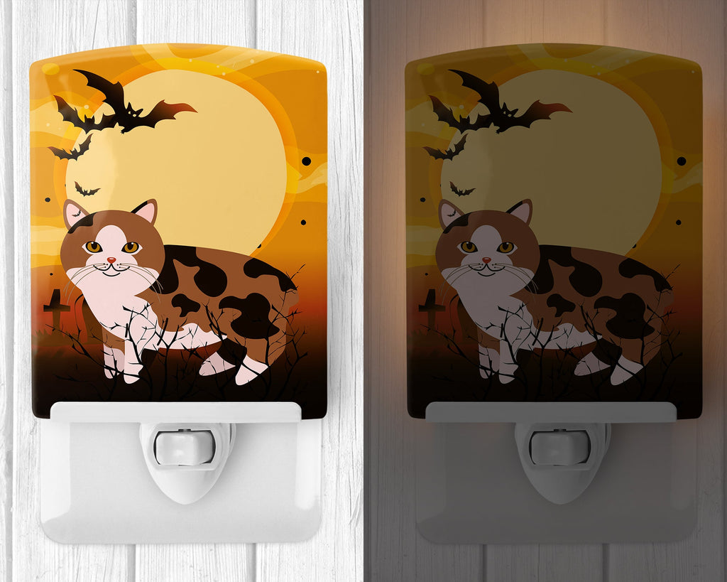 Halloween Manx Cat Ceramic Night Light Compact, UL-Certified, Ideal for Bedroom, Bathroom, Nursery, Hallway, Kitchen, 6x4x3, Multicolor