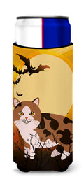 Halloween Manx Cat Slim Can Hugger , Insulated Foam Hugger for 12 oz Slim Cans, Beer Bottles & Water Bottles, Printed in USA
