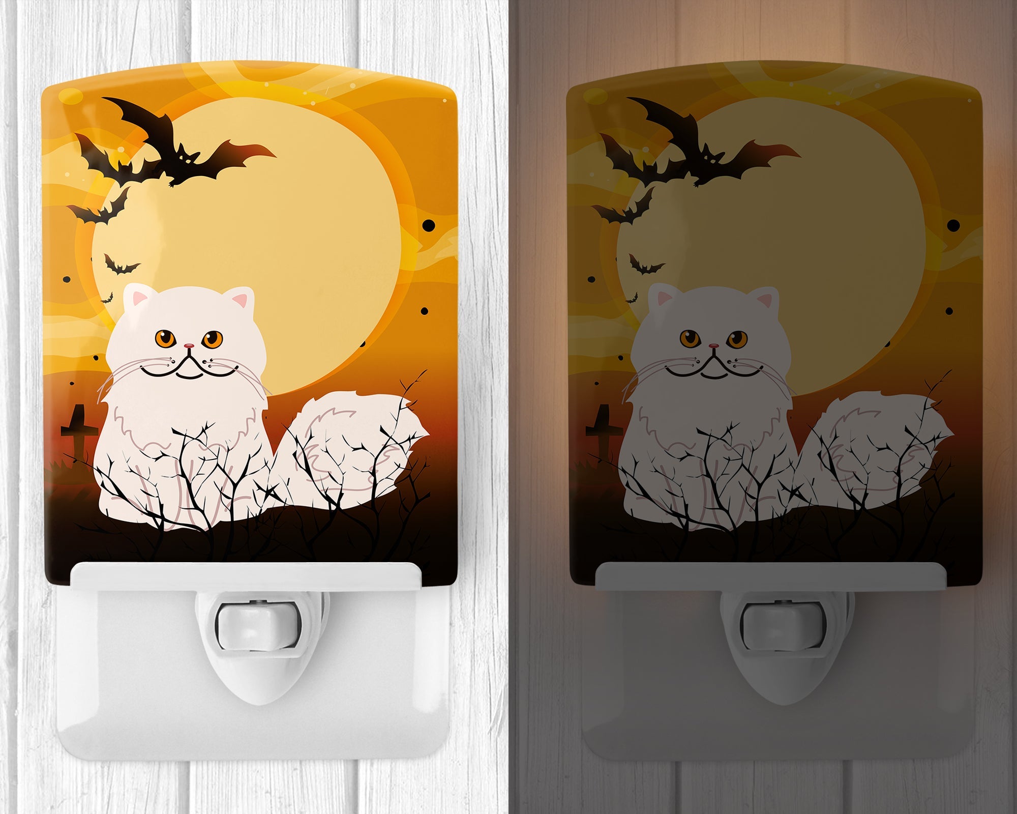 Halloween Persian Cat Ceramic Night Light Compact, UL-Certified, Ideal for Bedroom, Bathroom, Nursery, Hallway, Kitchen, 6x4x3, Multicolor