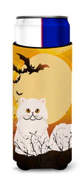 Halloween Persian Cat Slim Can Hugger , Insulated Foam Hugger for 12 oz Slim Cans, Beer Bottles & Water Bottles, Printed in USA