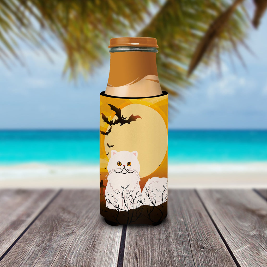 Halloween Persian Cat Slim Can Hugger , Insulated Foam Hugger for 12 oz Slim Cans, Beer Bottles & Water Bottles, Printed in USA