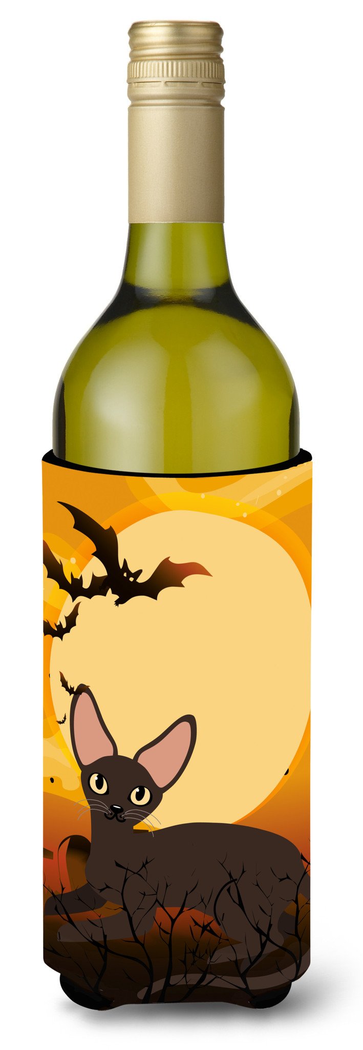 Halloween Peterbald Cat Wine Bottle Hugger Gift Sleeve for Standard 750 ml Bottles, Insulated Reusable Also Fits Mini Shot & Pint Bottles