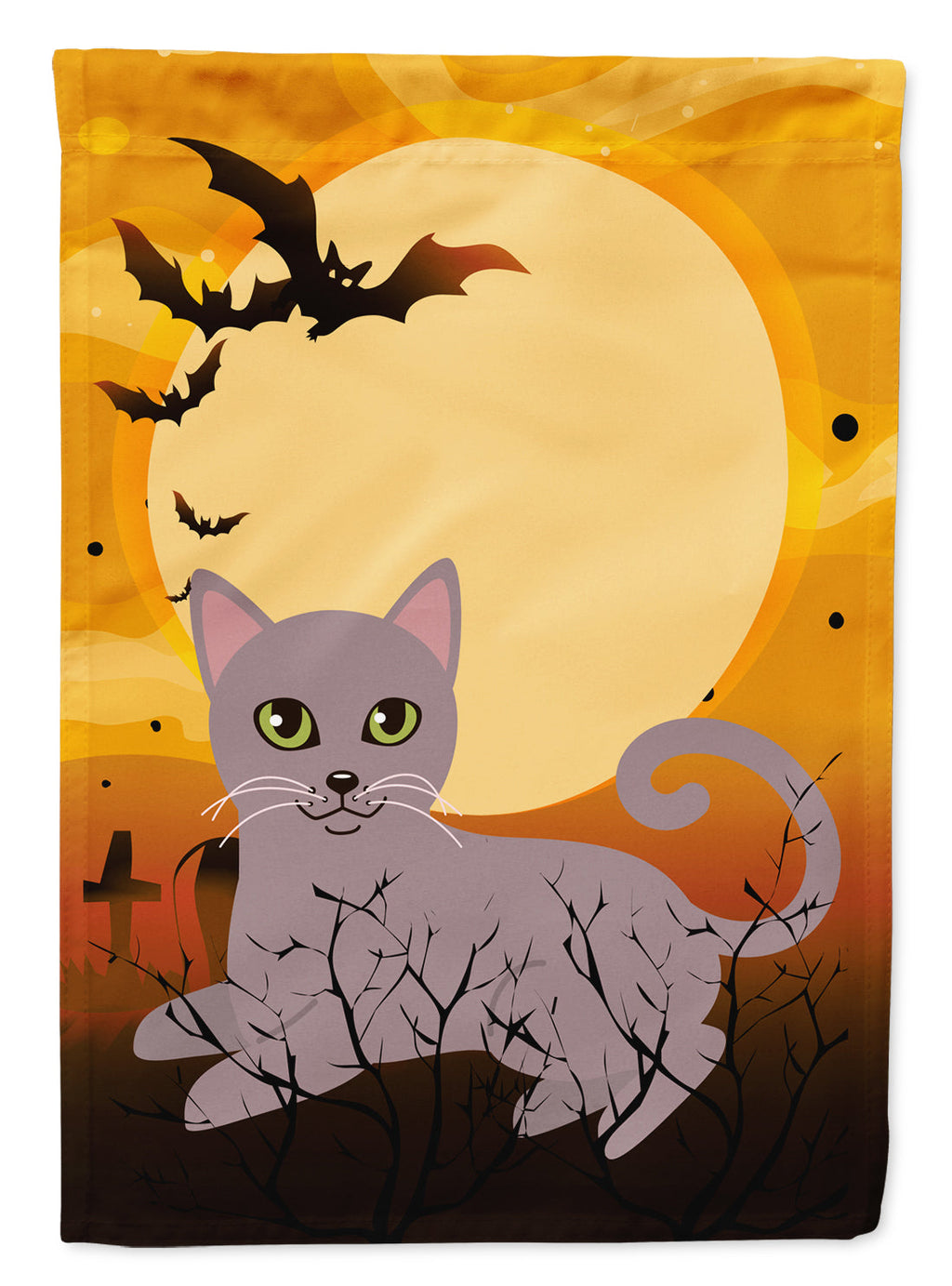 Halloween Russian Blue Cat House Flag 28x40 Porch Sleeve Pole Decorative Outside Yard Banner Artwork Wall Hanging, Polyester