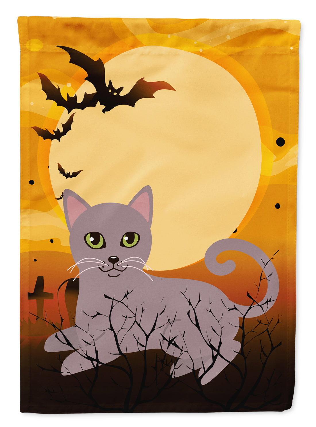 Halloween Russian Blue Cat House Flag 28x40 Porch Sleeve Pole Decorative Outside Yard Banner Artwork Wall Hanging, Polyester