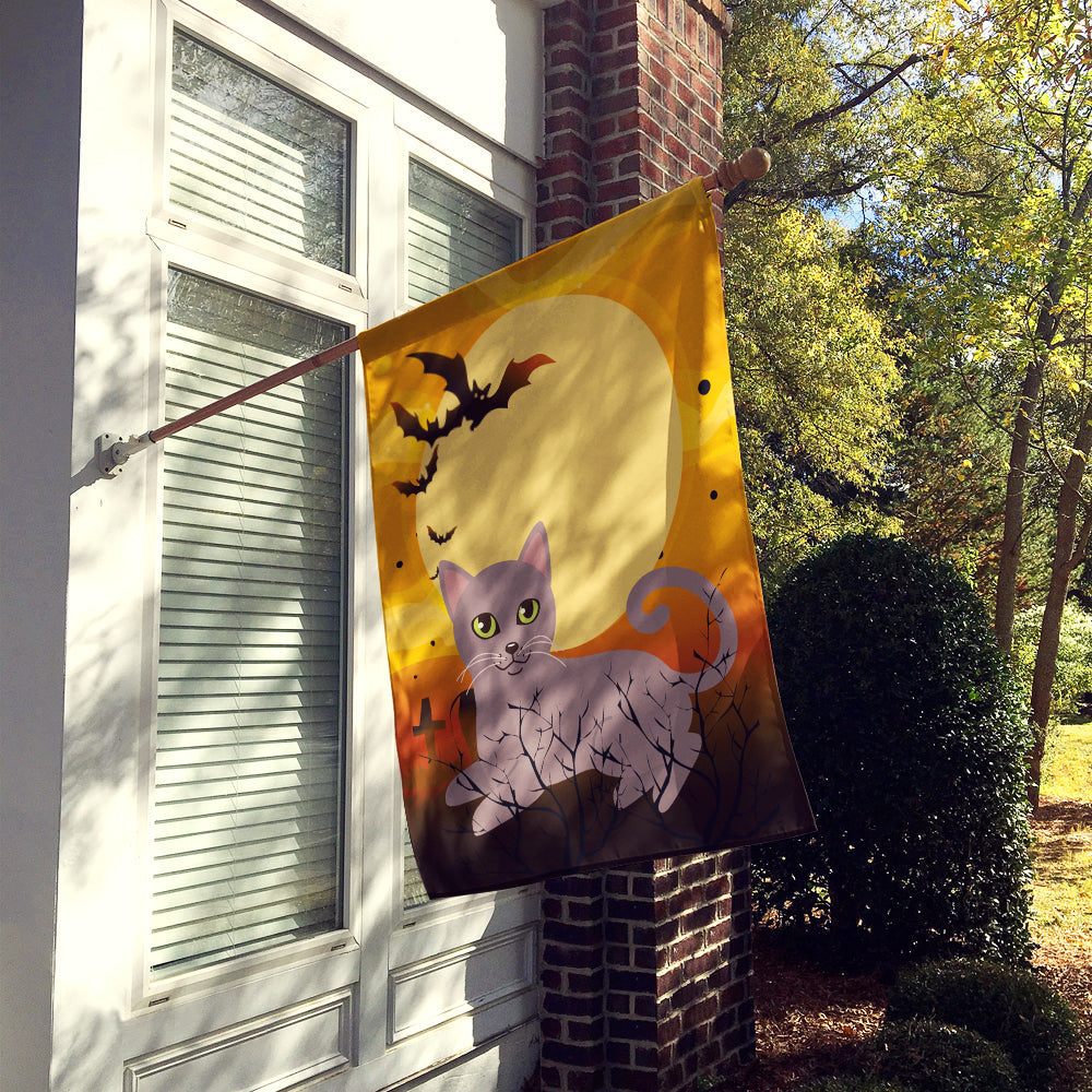 Halloween Russian Blue Cat House Flag 28x40 Porch Sleeve Pole Decorative Outside Yard Banner Artwork Wall Hanging, Polyester