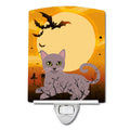 Halloween Russian Blue Cat Ceramic Night Light Compact, UL-Certified, Ideal for Bedroom, Bathroom, Nursery, Hallway, Kitchen, 6x4x3, Multicolor