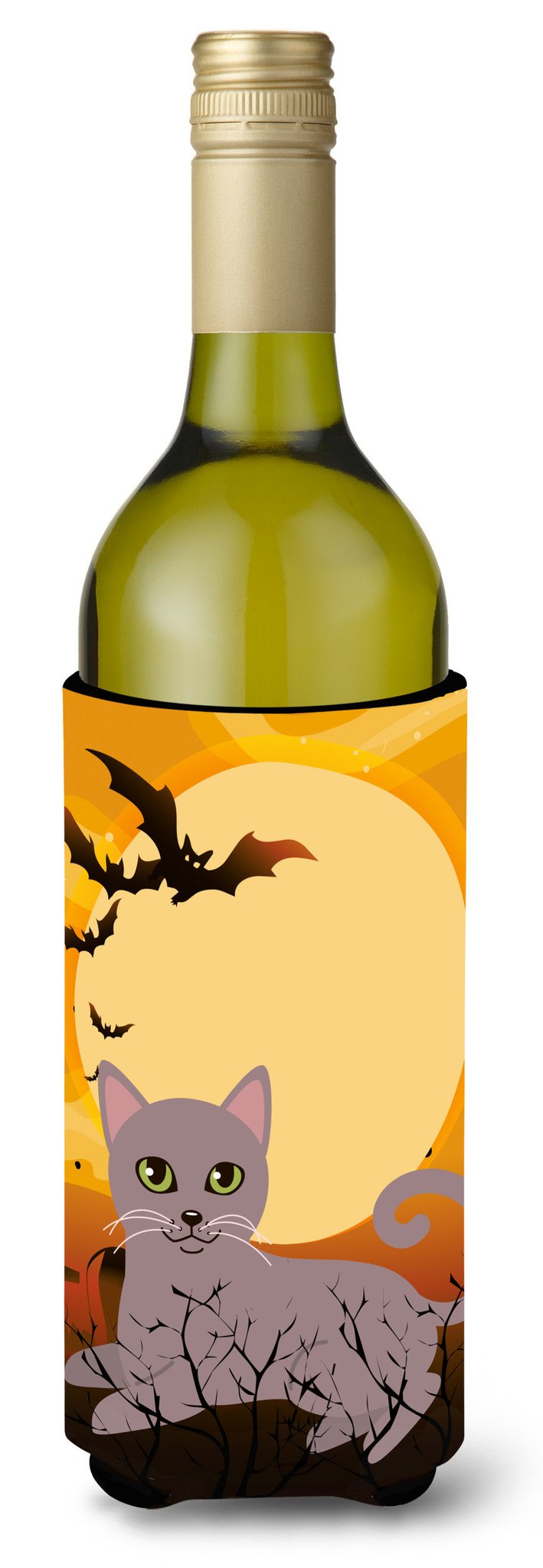 Halloween Russian Blue Cat Wine Bottle Hugger Gift Sleeve for Standard 750 ml Bottles, Insulated Reusable Also Fits Mini Shot & Pint Bottles