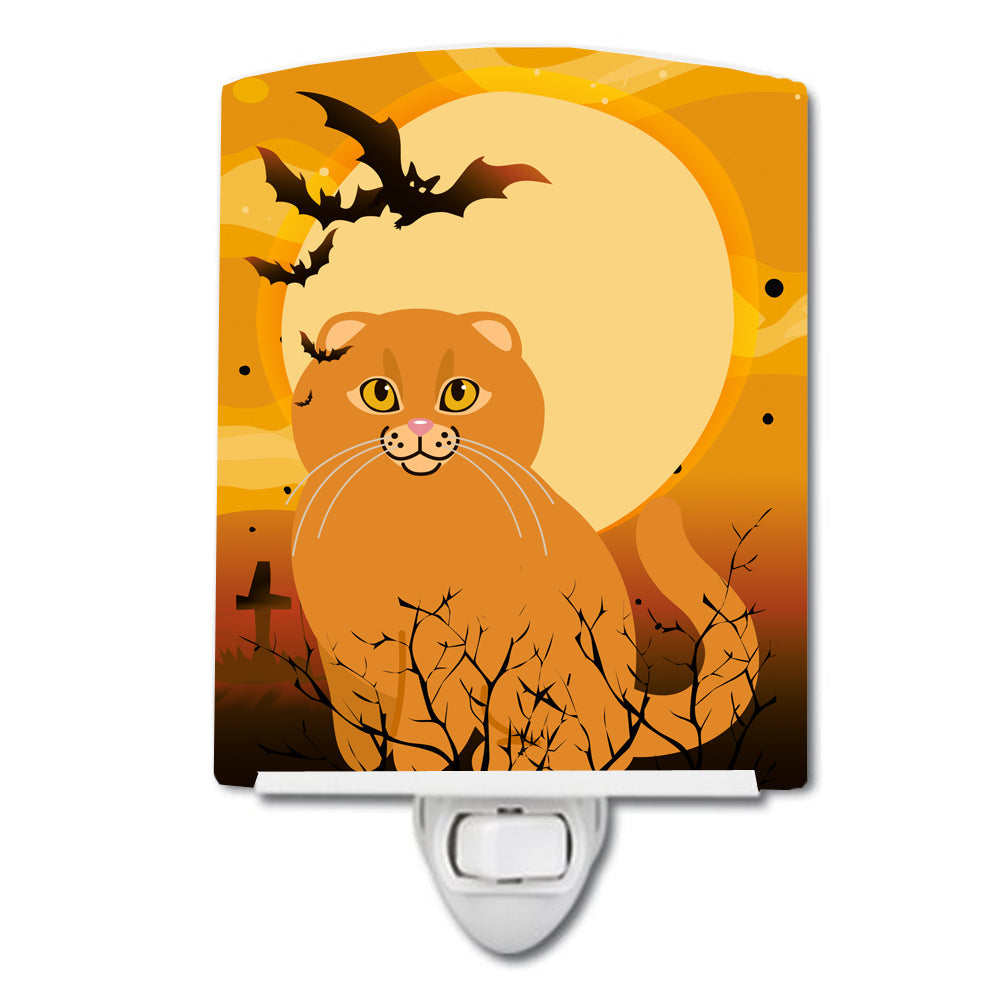 Halloween Scottish Fold Cat Ceramic Night Light Compact, UL-Certified, Ideal for Bedroom, Bathroom, Nursery, Hallway, Kitchen, 6x4x3, Multicolor