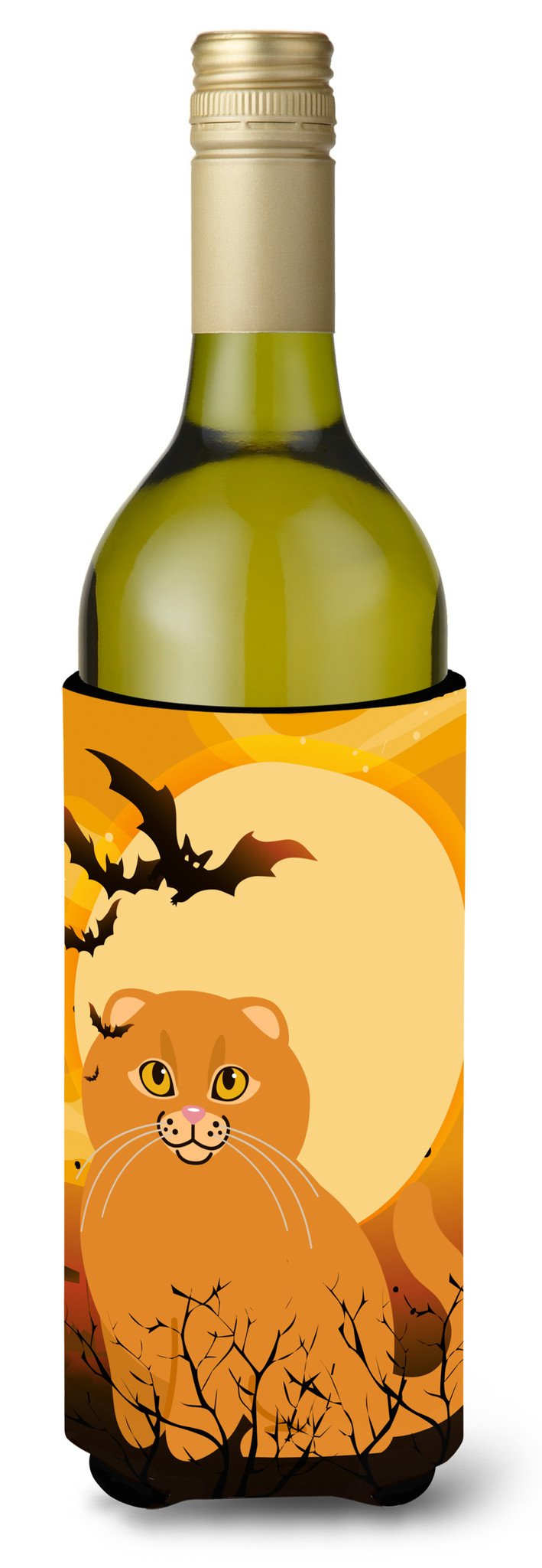 Halloween Scottish Fold Cat Wine Bottle Hugger Gift Sleeve for Standard 750 ml Bottles, Insulated Reusable Also Fits Mini Shot & Pint Bottles