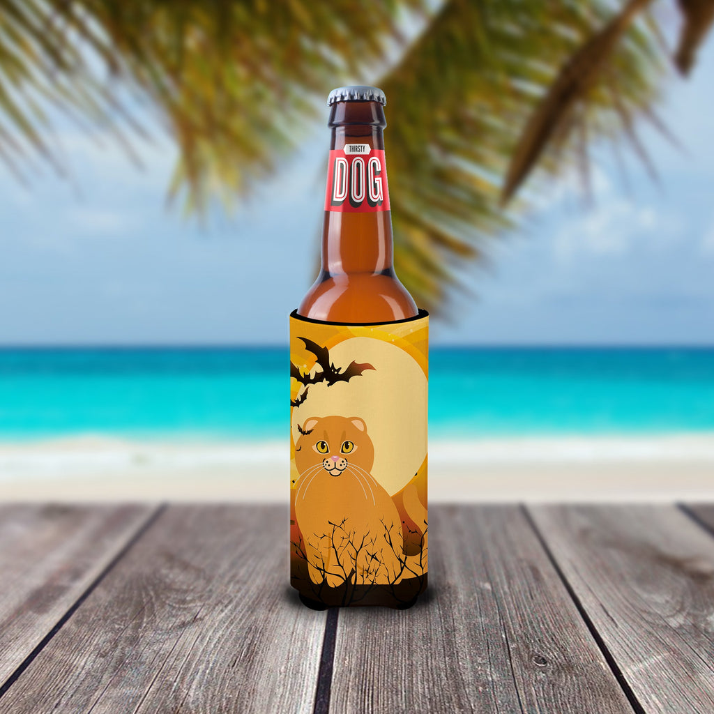 Halloween Scottish Fold Cat Slim Can Hugger , Insulated Foam Hugger for 12 oz Slim Cans, Beer Bottles & Water Bottles, Printed in USA