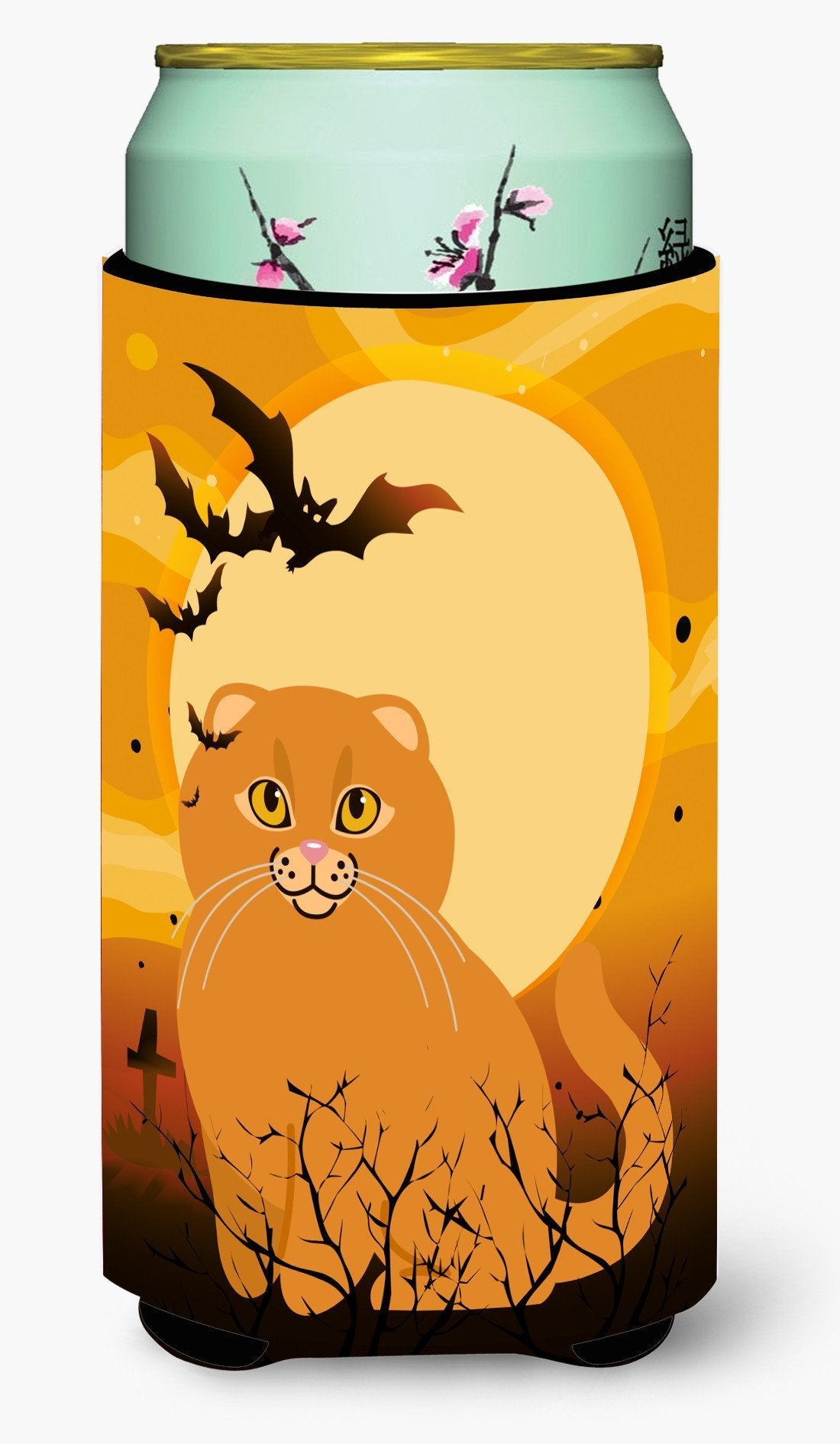 Halloween Scottish Fold Cat Tall Boy Hugger Can Cooler Sleeve Machine Washable Drink Collapsible Insulator Beverage Insulated Holder
