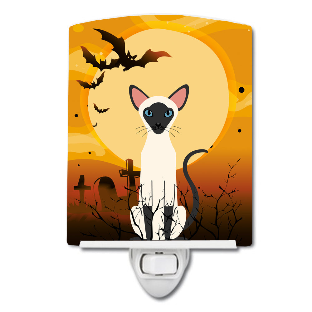Halloween Siamese Cat Ceramic Night Light Compact, UL-Certified, Ideal for Bedroom, Bathroom, Nursery, Hallway, Kitchen, 6x4x3, Multicolor