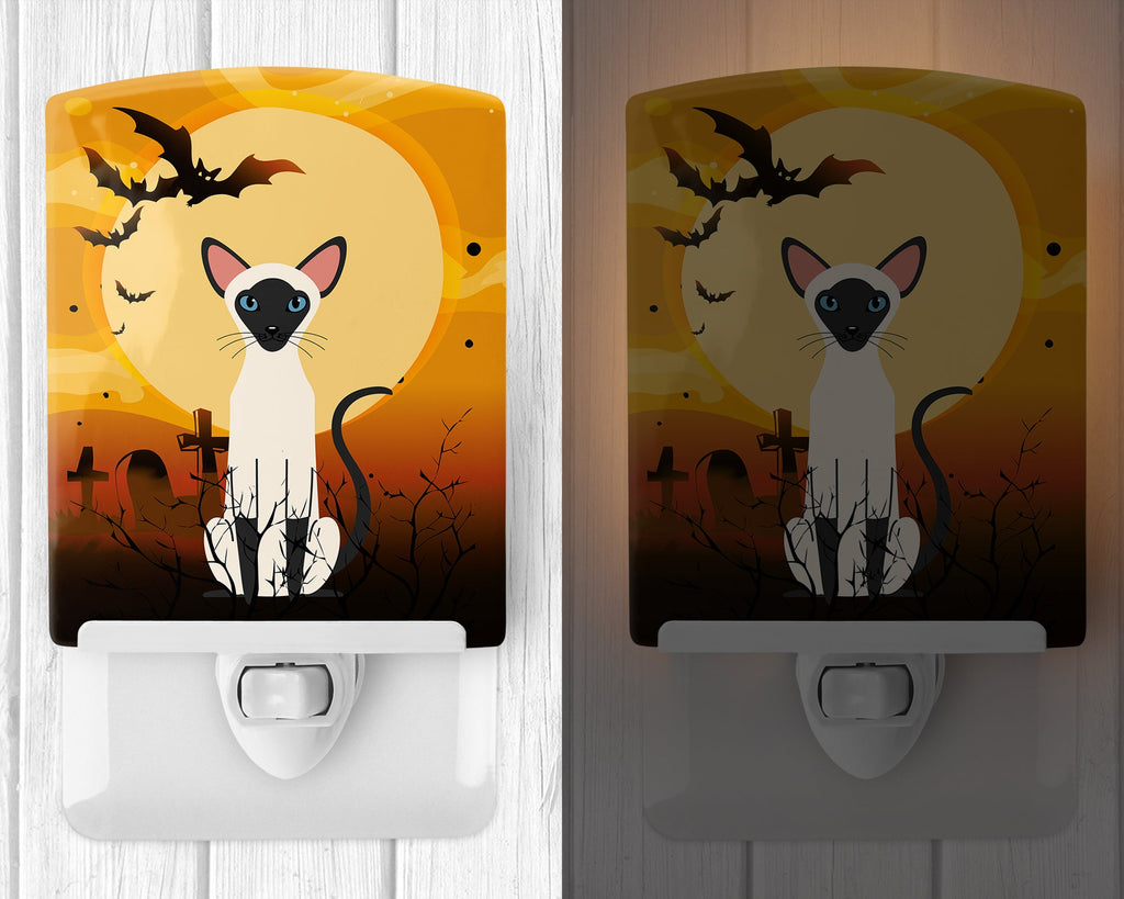 Halloween Siamese Cat Ceramic Night Light Compact, UL-Certified, Ideal for Bedroom, Bathroom, Nursery, Hallway, Kitchen, 6x4x3, Multicolor