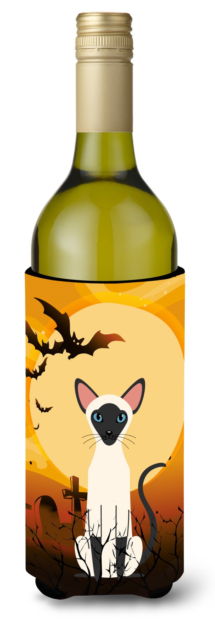 Halloween Siamese Cat Wine Bottle Hugger Gift Sleeve for Standard 750 ml Bottles, Insulated Reusable Also Fits Mini Shot & Pint Bottles