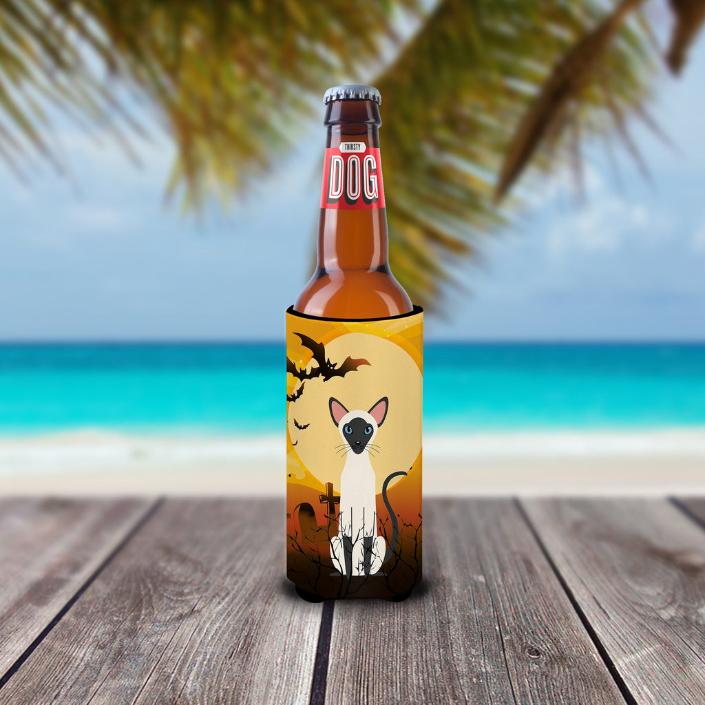 Halloween Siamese Cat Slim Can Hugger , Insulated Foam Hugger for 12 oz Slim Cans, Beer Bottles & Water Bottles, Printed in USA