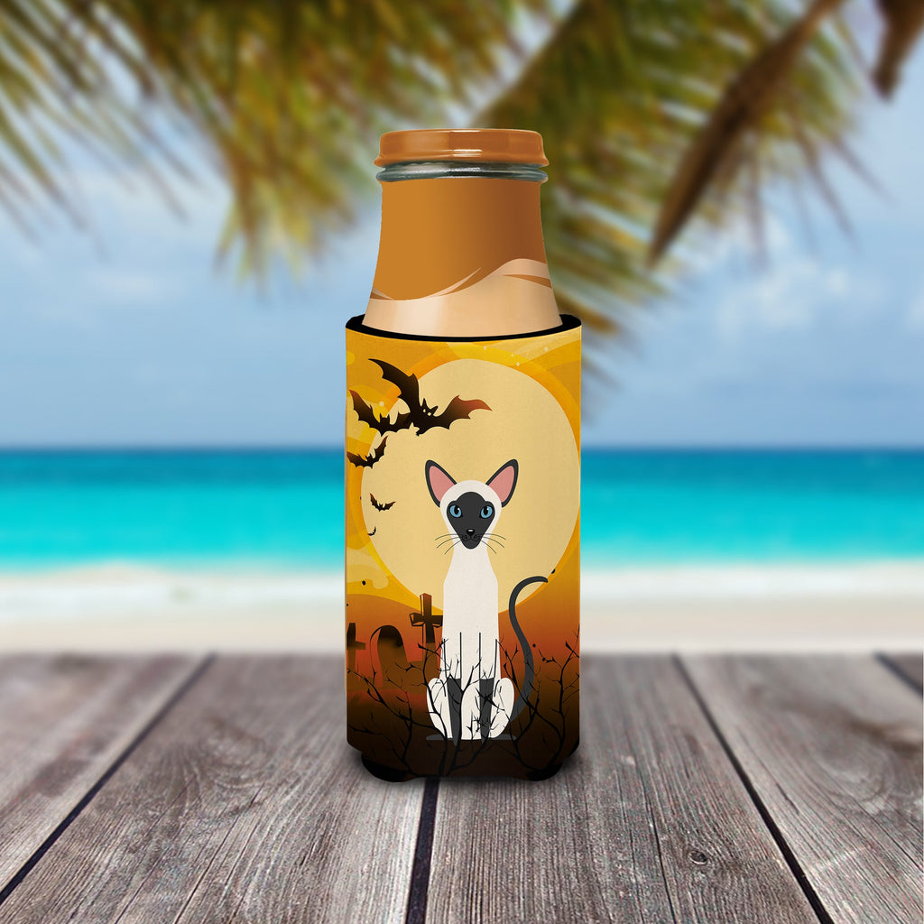 Halloween Siamese Cat Slim Can Hugger , Insulated Foam Hugger for 12 oz Slim Cans, Beer Bottles & Water Bottles, Printed in USA