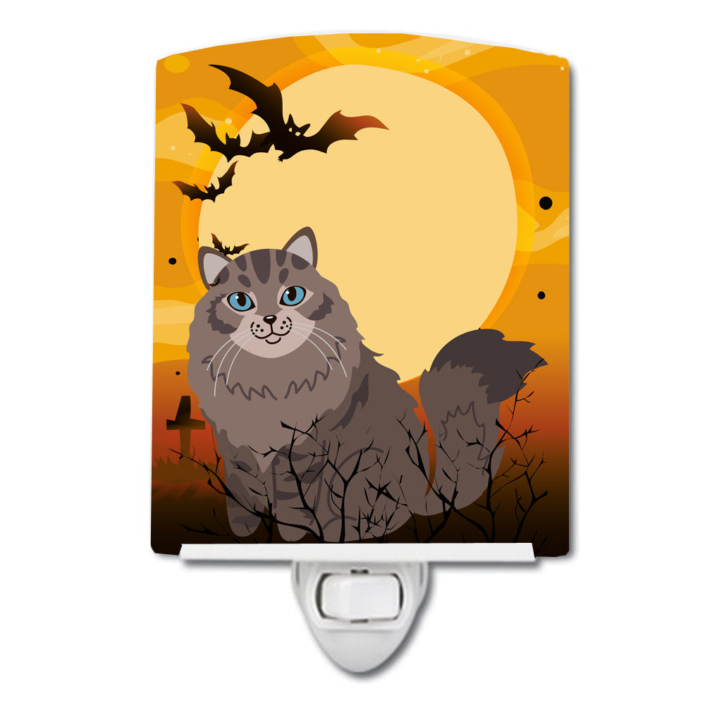 Halloween Siberian Cat Ceramic Night Light Compact, UL-Certified, Ideal for Bedroom, Bathroom, Nursery, Hallway, Kitchen, 6x4x3, Multicolor