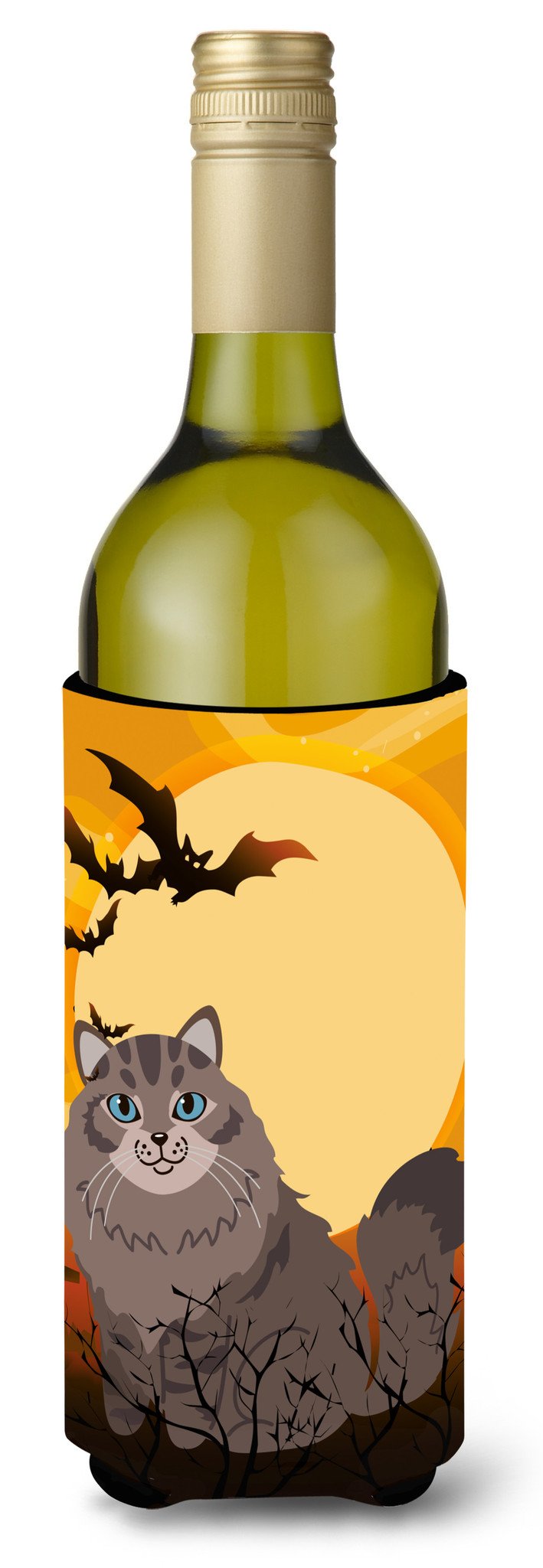 Halloween Siberian Cat Wine Bottle Hugger Gift Sleeve for Standard 750 ml Bottles, Insulated Reusable Also Fits Mini Shot & Pint Bottles